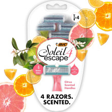 BIC Soleil 4 Escape Scented Women's Disposable Razors, 4 Blades, Comfortable Shave, Citrus Scented Handle Shaving Razors for Women, 4 Count