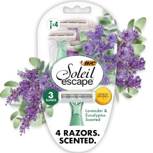 BIC Soleil 3 Escape Scented Women's Disposable Razors,3 Blades,Comfortable Shave,Lavender & Eucalyptus Scented Handle Shaving Razors for Women,4 Count