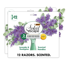 BIC Soleil 3 Escape Women's Disposable 3 Blade Razors, Lavender & Eucalyptus Scented Handles with Soothing Moisture Strip, 12-Pack