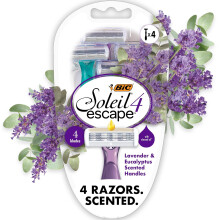 BIC Soleil 4 Escape Women's Disposable 4-Blade Razors, Lavender & Eucalyptus Scented Handles for Smooth Shaving, 4-Pack