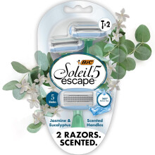 BIC Soleil 5 Escape Scented Women's Disposable Razors,5 Blades,Comfortable Shave,Jasmine & Eucalyptus Scented Handle Shaving Razors for Women, 2 Count
