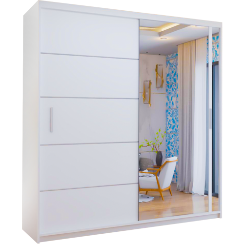 MN Furniture Sliding Doors Mirrored Wardrobes Shelves White 203cm 1