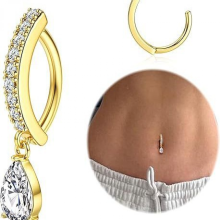 Bauchnabelpiercing aus Titan mit Klicker-Effekt für Damen – Tropfenförmiger, gebogener umgekehrter Hantel-Piercingring – Hypoallerg