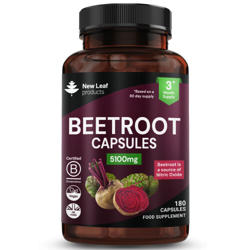 Beetroot Capsules - Potent 5100mg P/S 180 Vegan Capsule + Black Pepper
