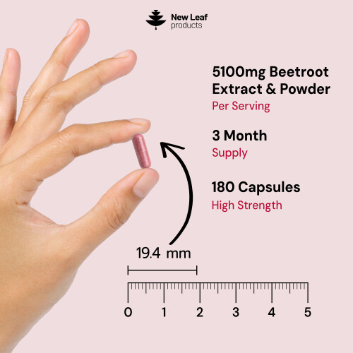 New Leaf Product Beetroot Capsules - Potent 5100mg P/S 180 Vegan Capsule + Black Pepper 2