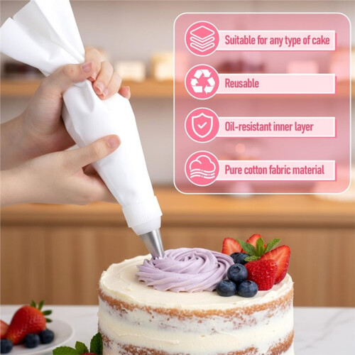 Eco-Friendly Cotton Piping Bags and Tips Set for Cake Decorating, Includes Multiple Sizes and Accessories 2