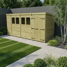 15 x 5 Pent Shed Tanalised (Double Door, With Windows)