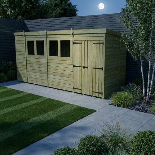 15 x 5 Pent Shed Tanalised (Double Door, With Windows) 2
