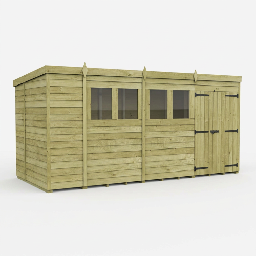 15 x 5 Pent Shed Tanalised (Double Door, With Windows) 1
