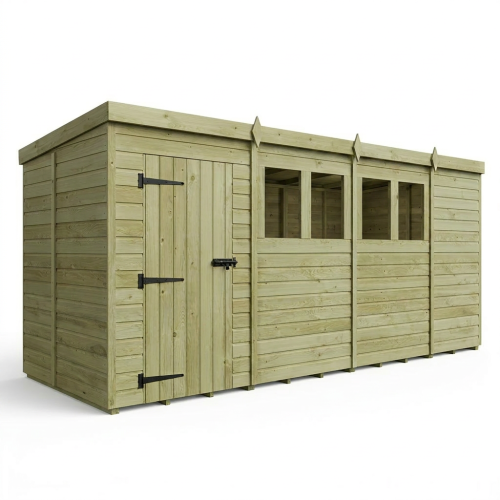15 x 5 Pent Shed Tanalised (Single Door, With Windows) 1