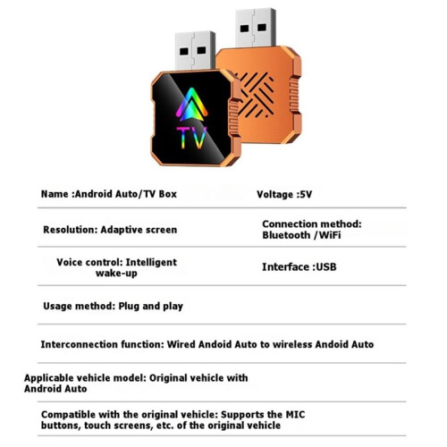 Box per Android Auto Cablato A per Android Auto/TV Wireless con Intelligenza Artificiale,  5.0, WiFi e Schermo Adattivo. 2