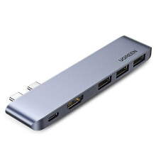 Ugreen Hub 2xUSB-C na USB-C PD / HDMI / 3x USB 3.0 dla MacBook Pro / Air - Szary