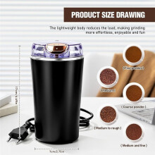 Elektrische Kaffeemühle 250 W, Elektrische Kaffeemühle für Kaffeebohnen und Gewürze, Edelstahlmühle EU-Stecker