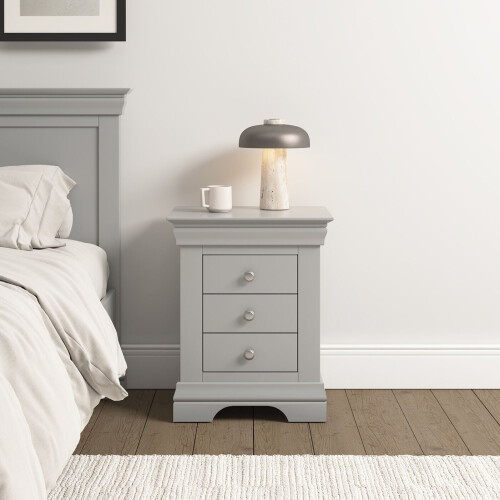 Seconique Bordeaux 3 Drawer Bedside - Pebble Grey