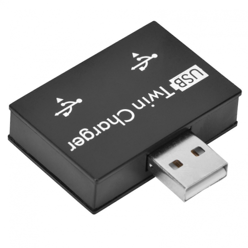 USB 2.0 Han til 2 Port Dual USB Oplader Adapter Konverter Hub (Sort)