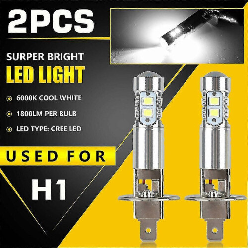 2 stk. 100w 6000k H1 LED-forlygtepærer til biltågelygte 1