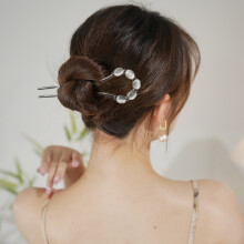 (Gun Black) Chinese Wedding Hair Pin - Cat\'s Eye Stone U-Clip