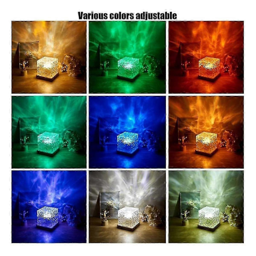 Λάμπα Aurora Northern Lights, Λάμπα Wave Cube, Προβολέας, 16 Χρώματα Φώτα με Εφέ Κύματος Νερού για 2