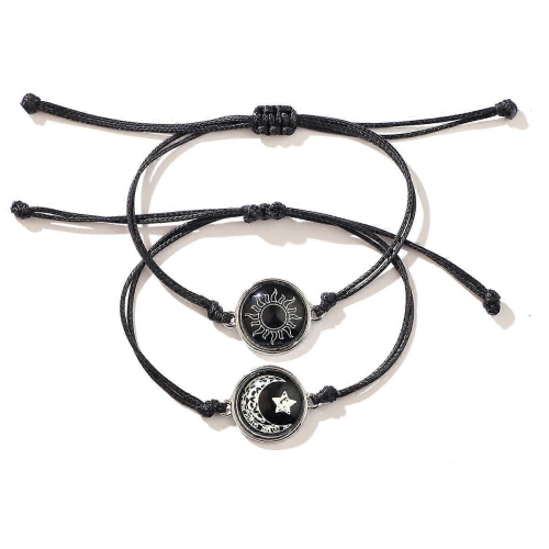 Βραχιόλια για ζευγάρια, 2 τεμάχια Fashion Sun Moon Lovers Time Gem Luminous Versatile Χειροποίητο Βρα