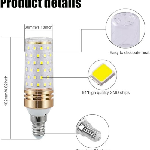 Λαμπτήρας LED E14 καλαμποκιού, ψυχρό λευκό 6500K, 220V, 9W ισοδύναμος με λαμπτήρα αλογόνο 2