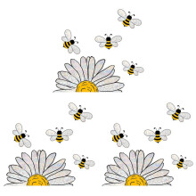 3X Adorable Bees Style Glass Sticker, Bee Window Decals- Sunflower Stained Glass Window Stickers