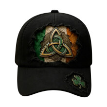 Trendy Green Baseball Cap Printed Shamrock Design Great-Black