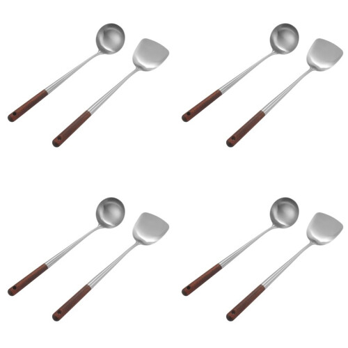 4X Espátula Wok e Conjunto de Ferramentas de Concha, Espátula de 17 Polegadas para Wok, Espátula Wok de Aço Inoxidável