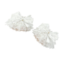 Elegant Faux Pearls Bows Lace Trim Wrist Sleeves For Women-A