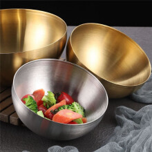 5X Large Capacity Stainless Steel Salad Bowls Korean Soup Rice Noodle Ramen Bowl Kitchen Food Container,Gold,20X9CM