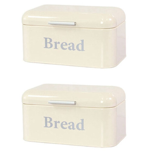2X Vintage Bread Box Cupboard Iron Snack Box Desktop Finishing Dust-Proof Storage Box Storage Bin White
