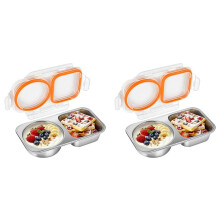 2X Snackbehälter Aus Edelstahl, 400 Ml, 2-Fächer-Snackbox mit Deckeln, Luftdicht, Auslaufsicher, Wiederverwendbar, Bento-Box