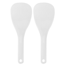 2X Kitchen Dotted White Plastic Flat Rice Scoop Paddle Meal Spoon
