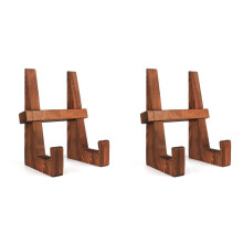 2X Wood Plate Holder Stand for Display, Rustic Wooden Picture Frame Holder Stand, Decorative Table Top Easels