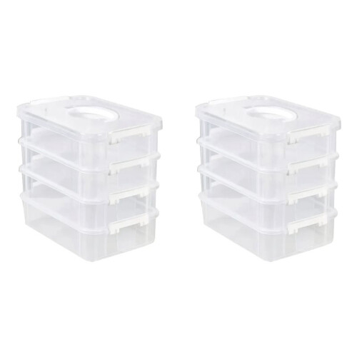 2X Extra Large 4-Tier Stackable Storage Box with Lid Clear Plastic Organizer Toy Building Block Storage Box