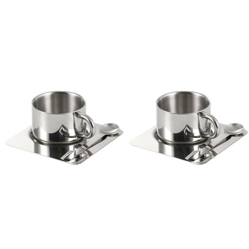 2X Coffee Cup Set with Spoon Placemat Kitchen Beverage Water Cup Tableware Accessories