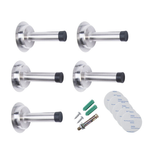 Door Stop Upto 5 PCS Wall Mounted  Satin Stainless Steel Rubber Stops