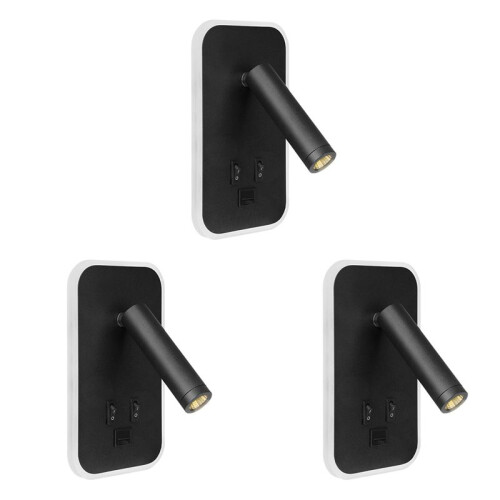 3X Wall Light Backlight USB Charging 330 Degree Rotation Adjustable Wall Lamp Bedside Study Reading Sconce Lamp Black