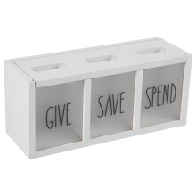 Wooden Give Save Spend Money Saving Box for Kids, Countertop Kid Piggy Bank for Daily Cash, Wall-Mount Kids Bank White