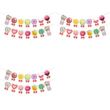 6X Conjunto de DecoraçõEs de Festa de Candyland, Banner Colorido de Candyland e Decoração de Pirulito de Redemoinhos de Festa com Tema de Doces