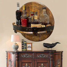 Handcrafted Liquor Bottle Display, Wall Mounted Whiskey Shelf, Vintage Round Wine Rack Whisky Display