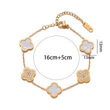 Stainless Steel Four-Leaf Clover Bracelet - Luxury Crystal Accent Jewelry, Hypoallergenic Durable Chain