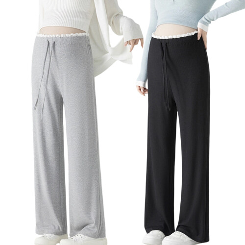 Comfortable Maternity Leggings High Waist Drawstring-Gray L 2