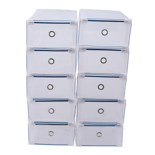 10 Pack Plastic Stackable Shoe Storage Organizer Clear Drawer Box Metal Frame 2