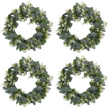 4X Faux Boxwood Wreath 12.9Inch Artificial Green Leaves Wreath for Front Door Hanging Wall Window
