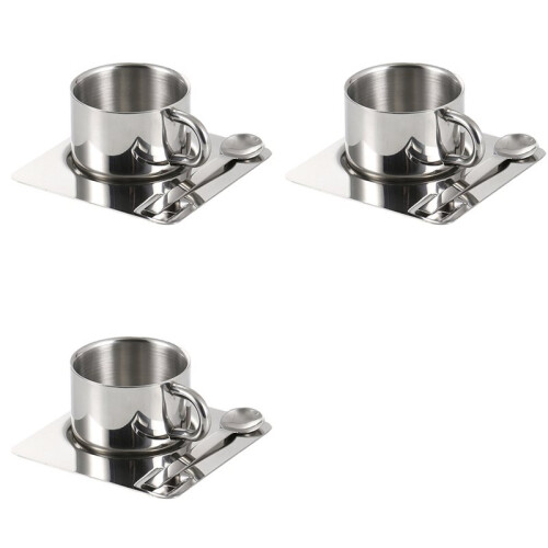 3X Coffee Cup Set with Spoon Placemat Kitchen Beverage Water Cup Tableware Accessories
