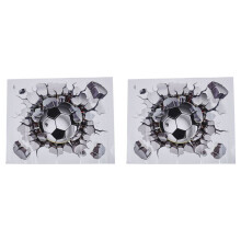 2X 3D Piłka Nożna Naklejka ścienna Pvc Art Soccer Crack Decal Boys Room Mural Decor