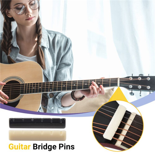 Guitar Bridge Pins Puller Pulling Remover Extractor Tool with 2 Pack Guitar Saddle Nut and 12 Pack Guitar Bridge Pins 1