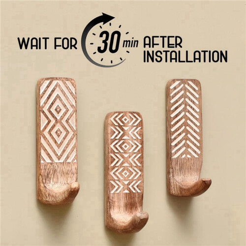15 Pack Non-Destructive Wood Wall Hooks - Adhesive Wall Hooks - Boho Decorative Wall Hooks 2