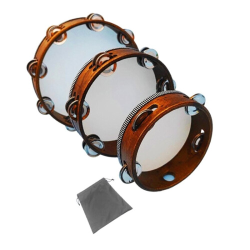 Conjunto de 3 Pandeiros de Madeira de 6, 8 e 10 Polegadas com Bolsa de Armazenamento para Igreja, Festa e Dança A 1
