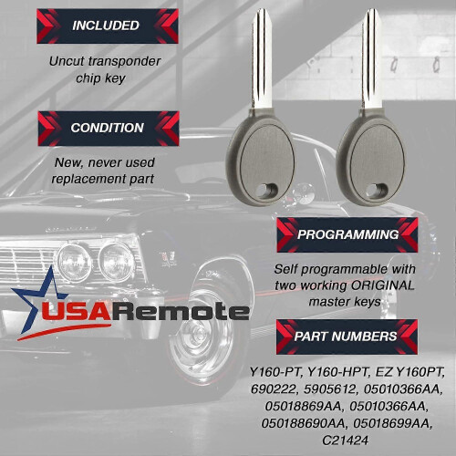 Compatible With 2x Replacement Chip Key Transponder for Chrysler PT Cruiser Sebring Town & 2